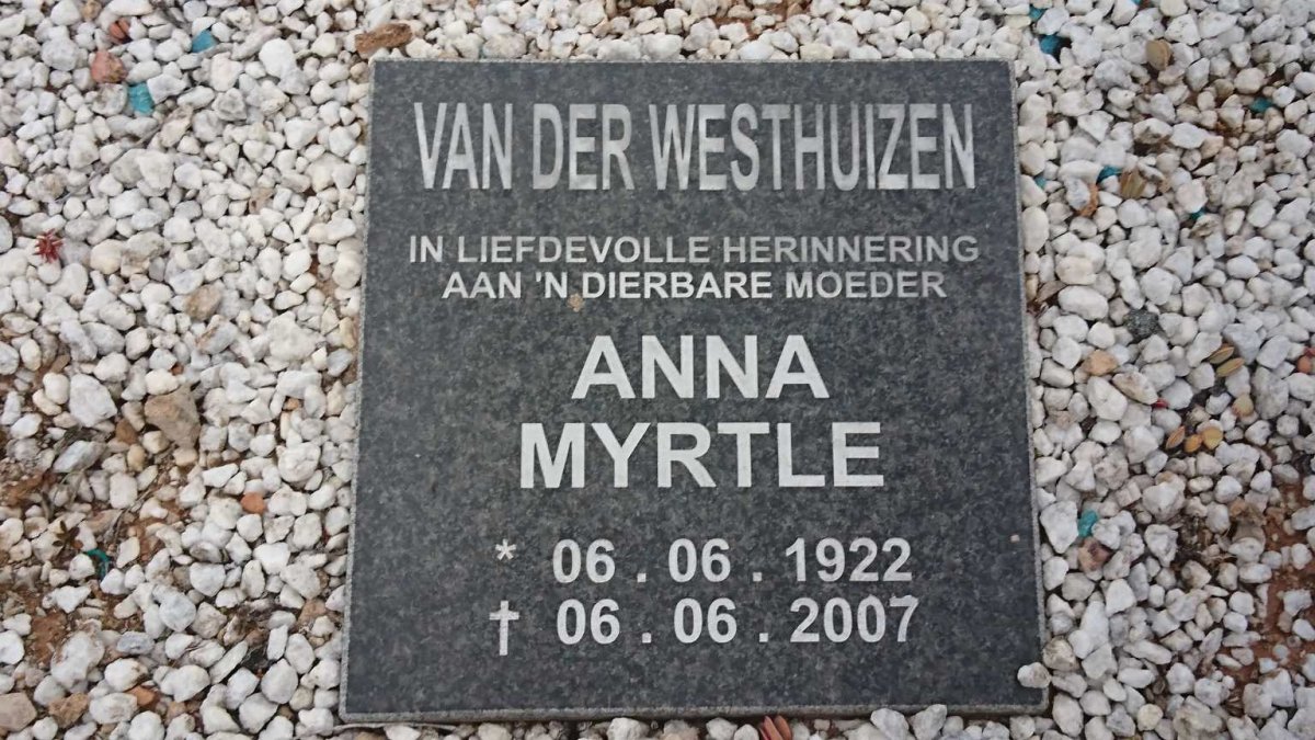 WESTHUIZEN Hendrik C., van der 1918-1980 &amp; Anna Myrtle 1922-2007