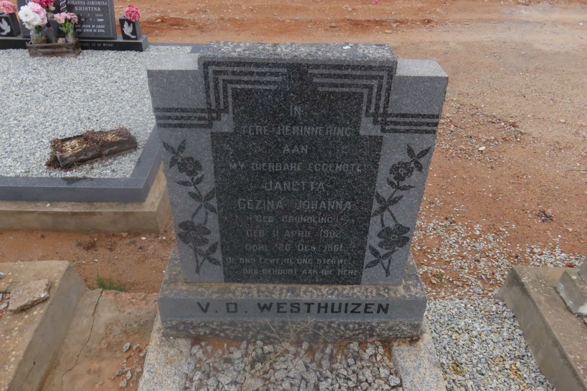 WESTHUIZEN Janetta Gezina Johanna, v.d. nee GRUNDLING 1902-1961
