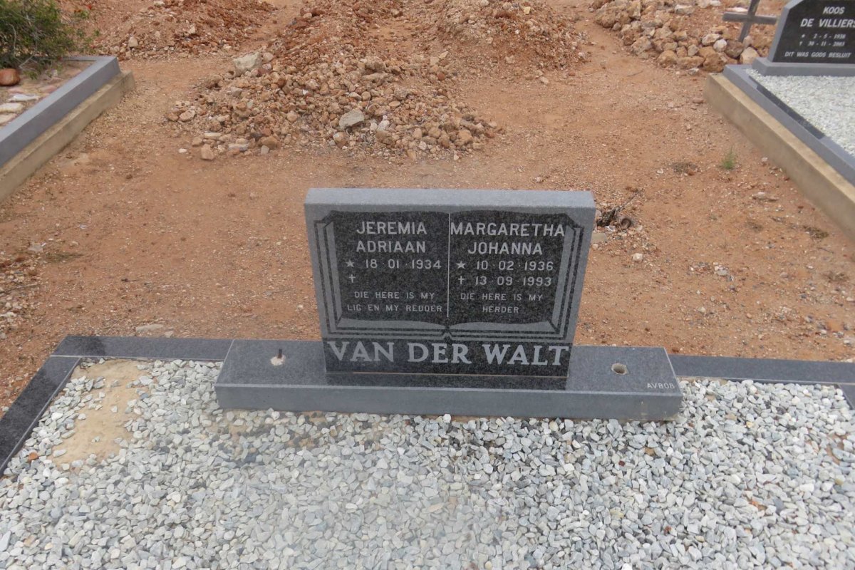 WALT Jeremia Adriaan, van der 1934- &amp; Margaretha Johanna 1936-1993