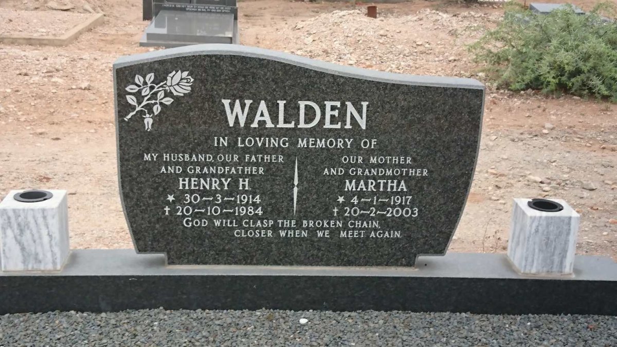 WALDEN Henry H. 1914-1984 &amp; Martha 1917-2003
