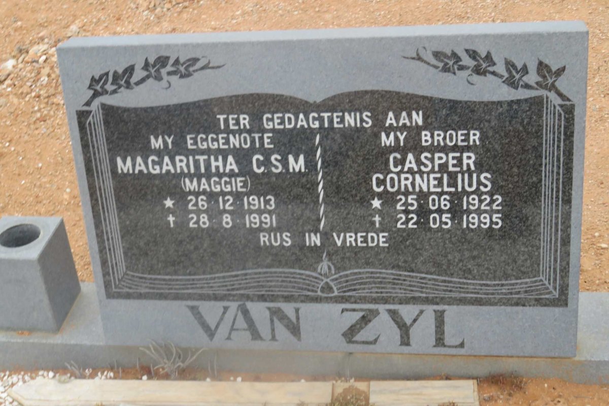 ZYL Casper Cornelius, van 1922-1995 &amp; Magaritha C.S.M. 1913-1991