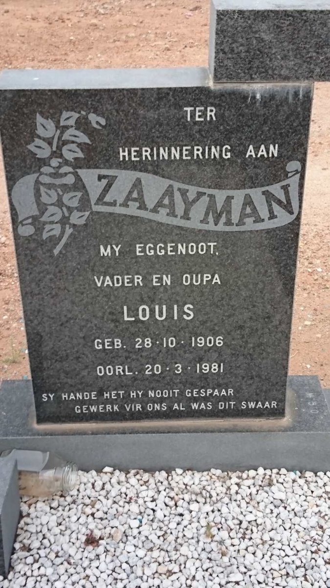 ZAAYMAN Louis 1906-1981 &amp; Margaretha Maria SERFONTEIN nee GREBE 1920-1990