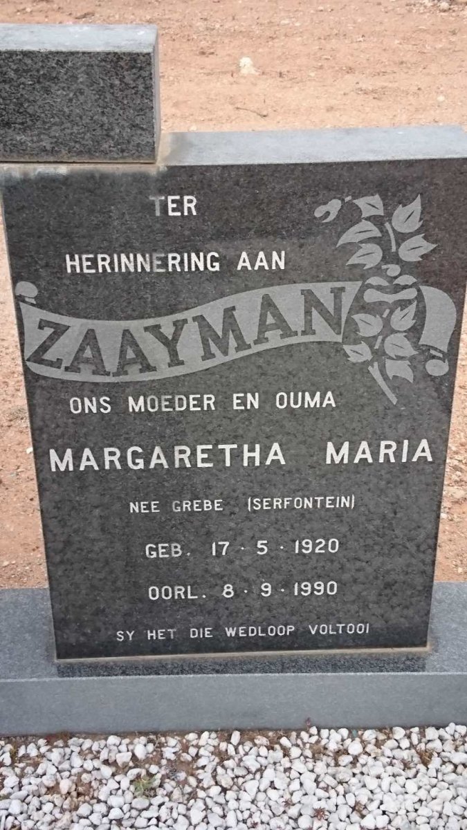 ZAAYMAN Louis 1906-1981 &amp; Margaretha Maria SERFONTEIN nee GREBE 1920-1990