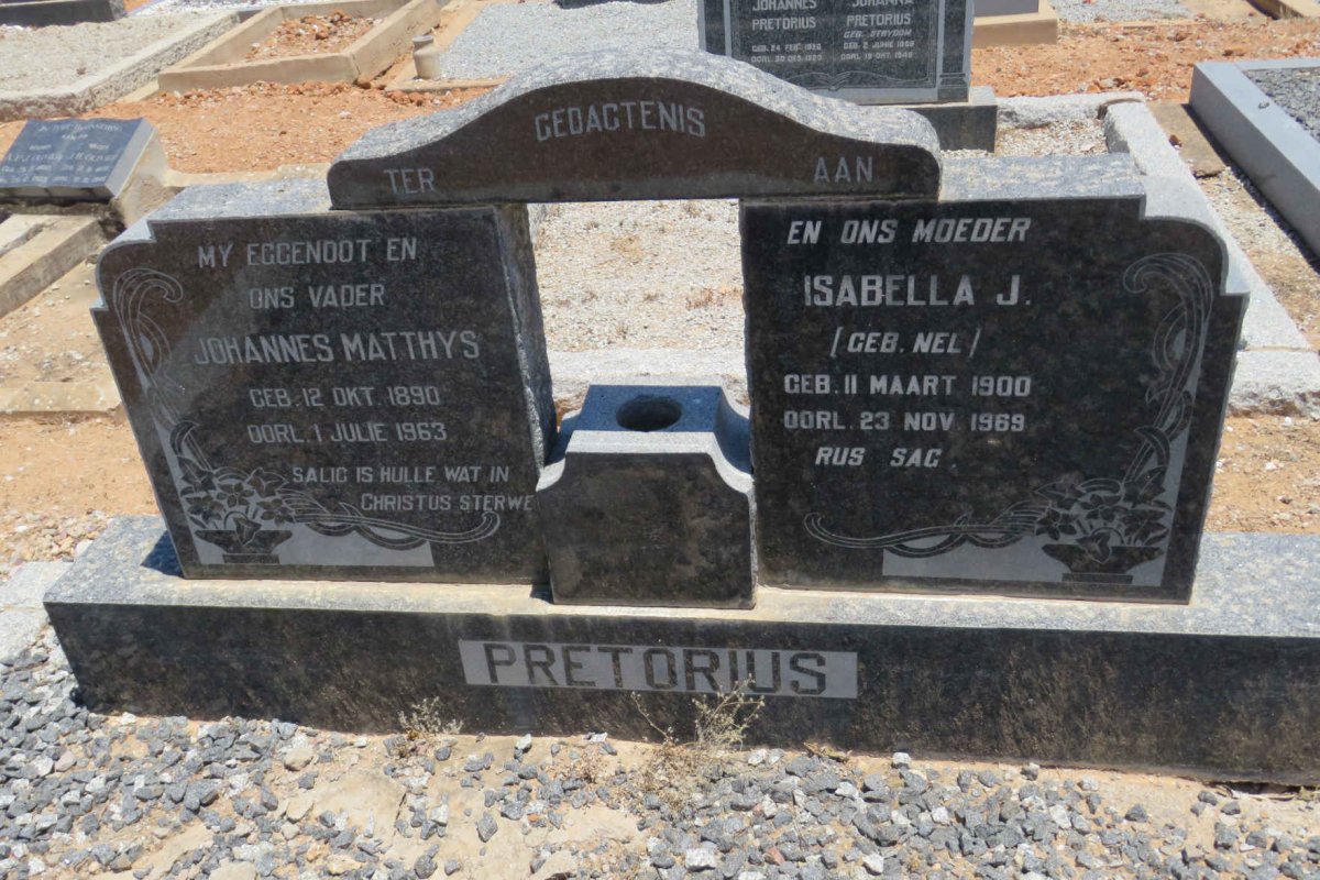 PRETORIUS Johannes Matthys 1890-1963 &amp; Isabella J. NEL 1900-1969