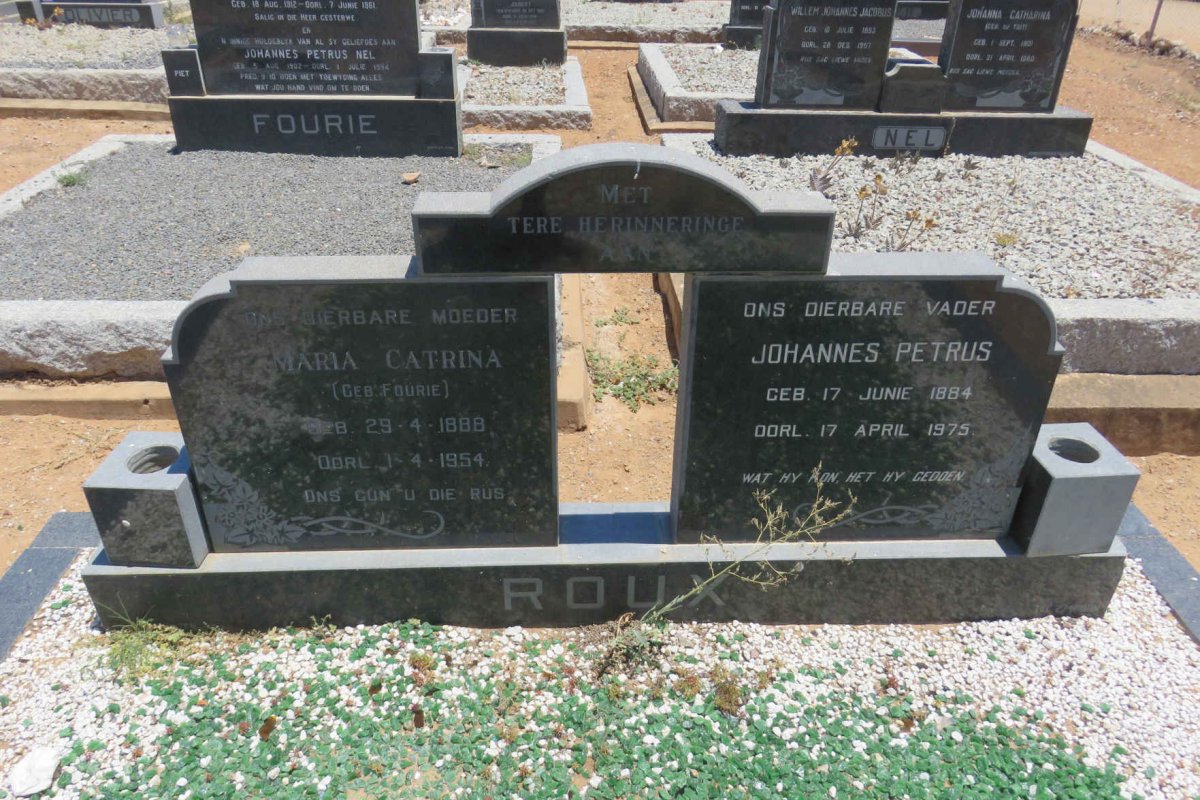 ROUX Johannes Petrus 1884-1975 &amp; Maria Catrina FOURIE 1888-1954