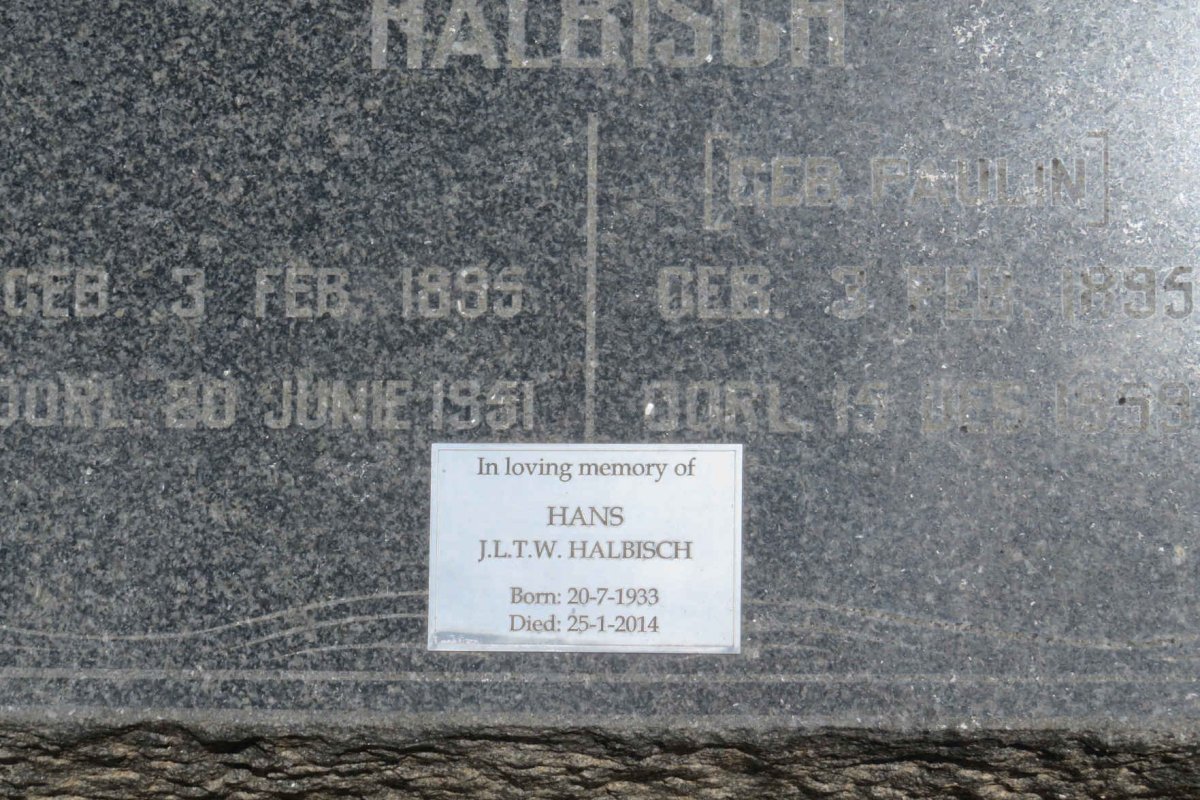 HALBISCH Johan W. 1895-1951 &amp; Jeanette M.M. PAULIN 1895-1959 :: HALBISCH J.L.T.W. 1933-2014 _2