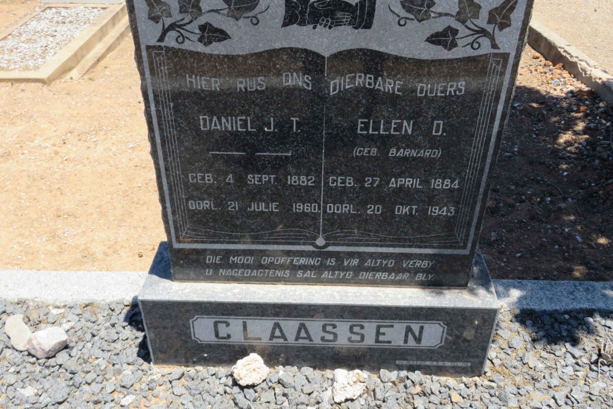 CLAASSEN Daniel J.T. 1882-1960 &amp; Ellen D. BARNARD 1884-1943