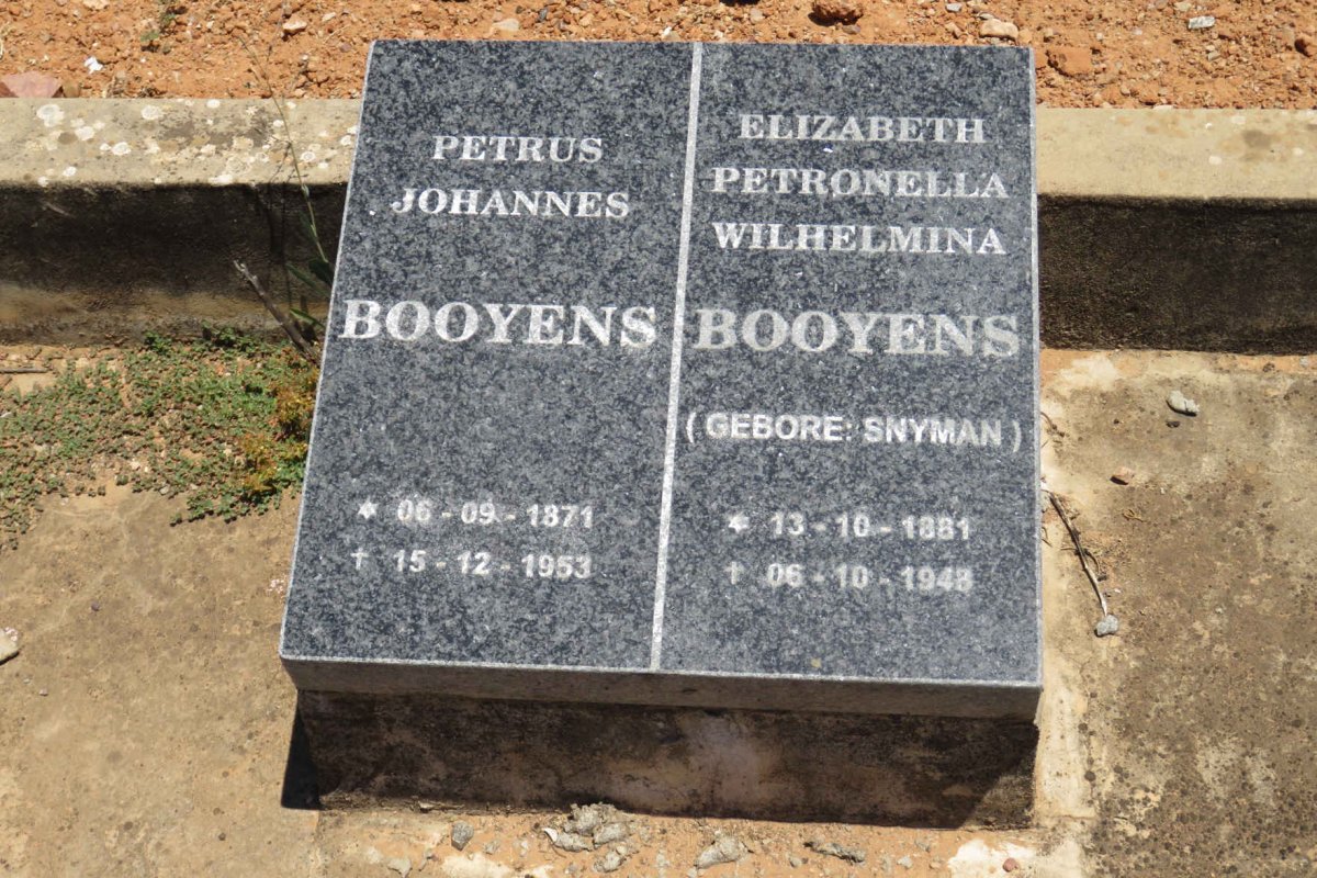 BOOYSENS Petrus Johannes 1871-1953 &amp; Elizabeth Petronella Wilhelmina SNYMAN 1881-1948