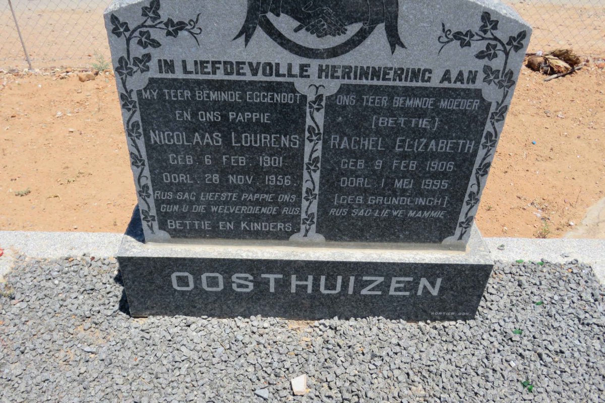 OOSTHUIZEN Nicolaas Lourens 1901-1956 &amp; Rachel Elizabeth GRUNDLINGH 1906-1995