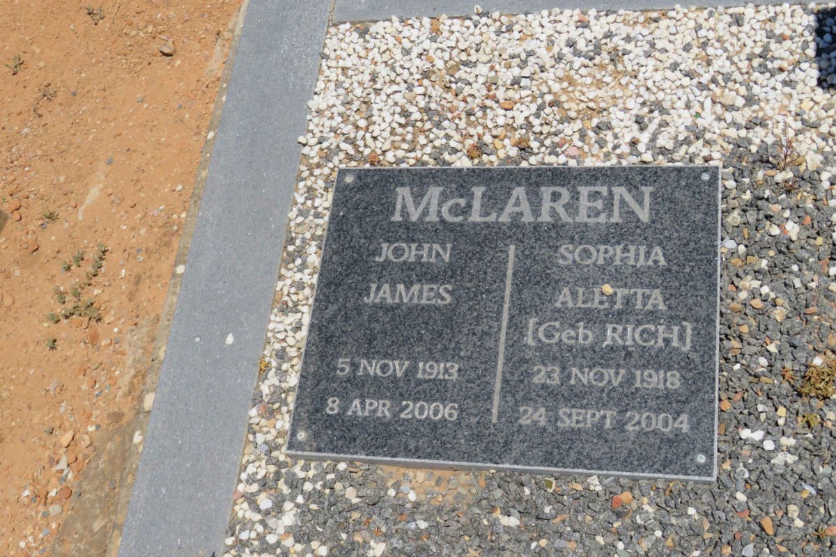 McLAREN John James 1913-2006 &amp; Sophia Aletta RICH 1918-2004
