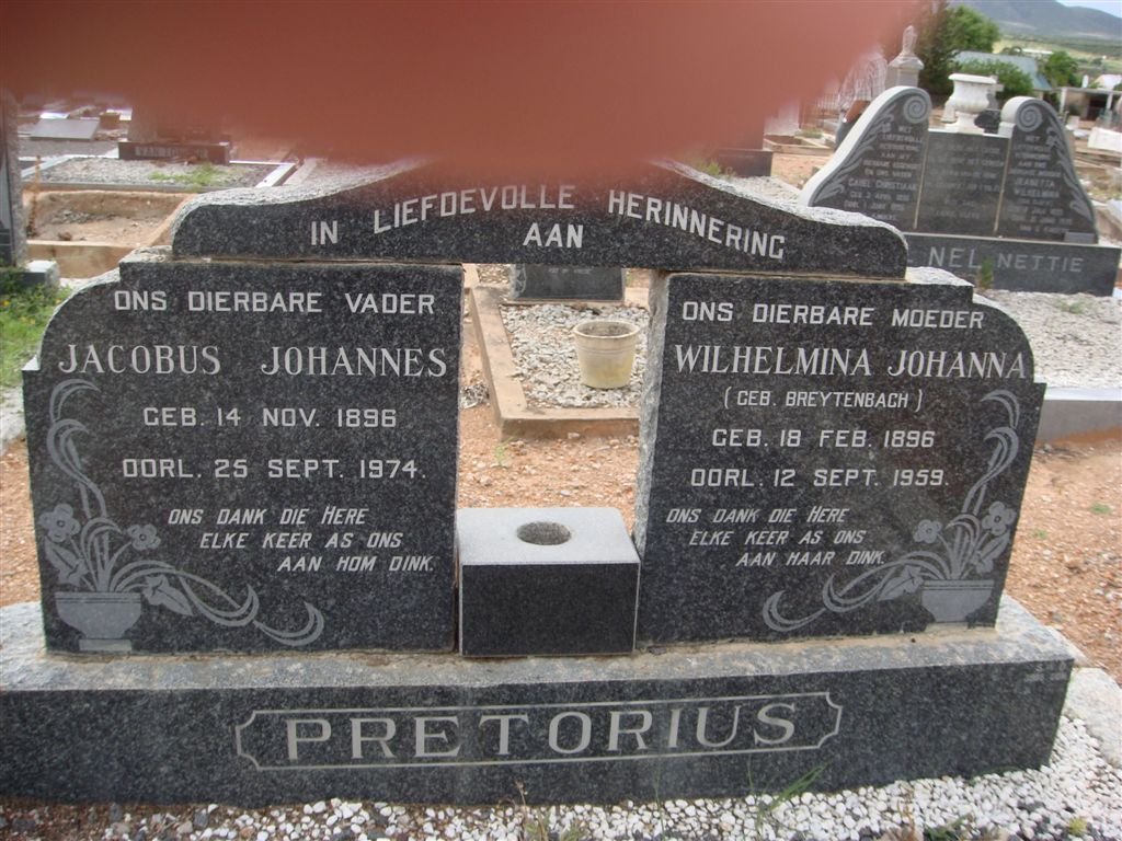 PRETORIUS Jacobus Johannes 1896-1974 &amp; Wilhelmina Johanna BREYTENBACH 1896-1959