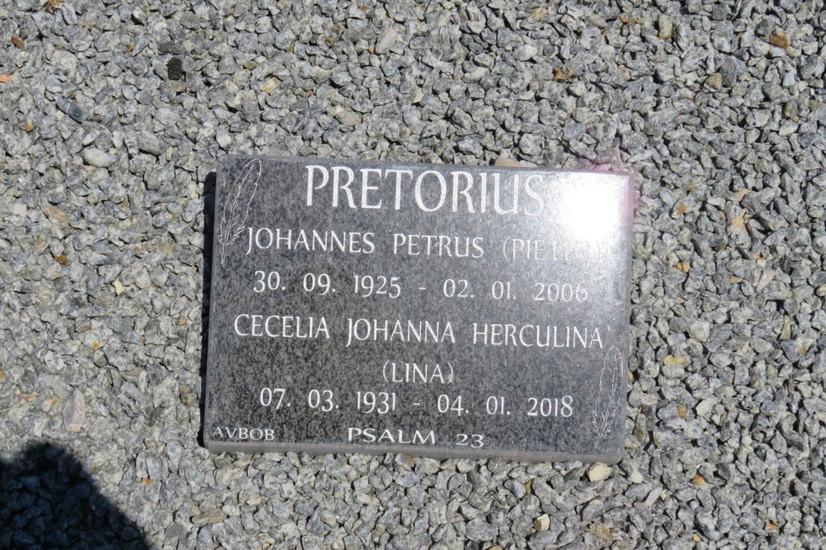 PRETORIUS Johannes Petrus 1925-2006 &amp; Cecelia Johanna Herculina 1931-2018