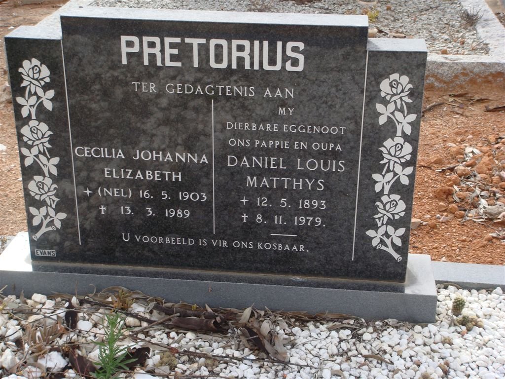 PRETORIUS Daniel Louis Matthys 1893-1979 &amp; Cecilia Johanna Elizabeth NEL 1903-1989