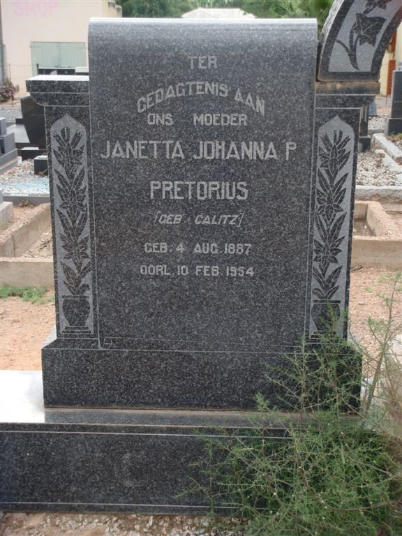 PRETORIUS Janetta Johanna P. née CALITZ 1887-1954