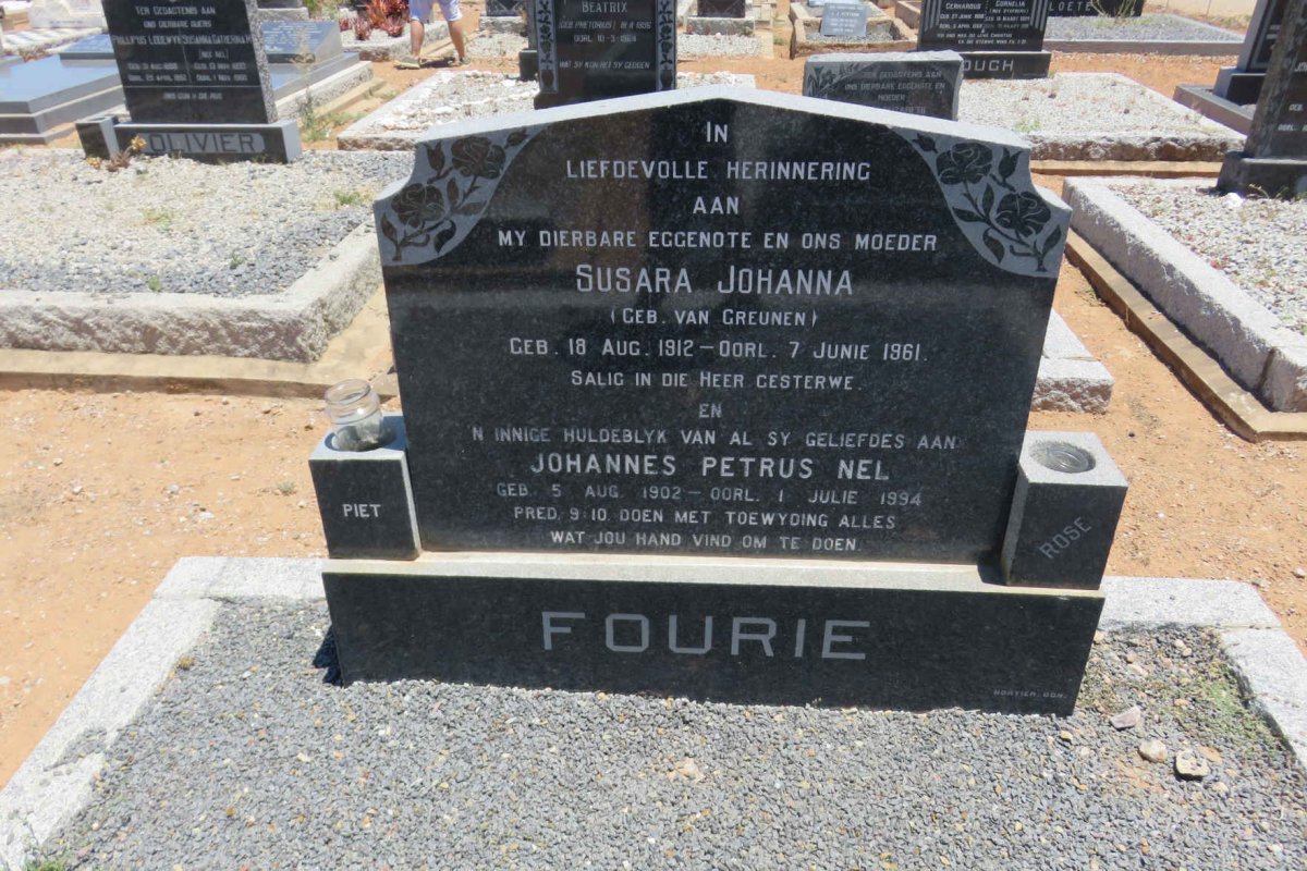 FOURIE Johannes Petrus Nel 1902-1994 &amp; Susara Johanna VAN GREUNEN 1912-1961