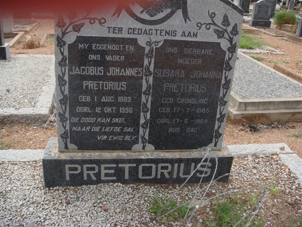 PRETORIUS Jacobus Johannes 1883-1956 &amp; Susara Johanna GRUNDLING 1885-1968