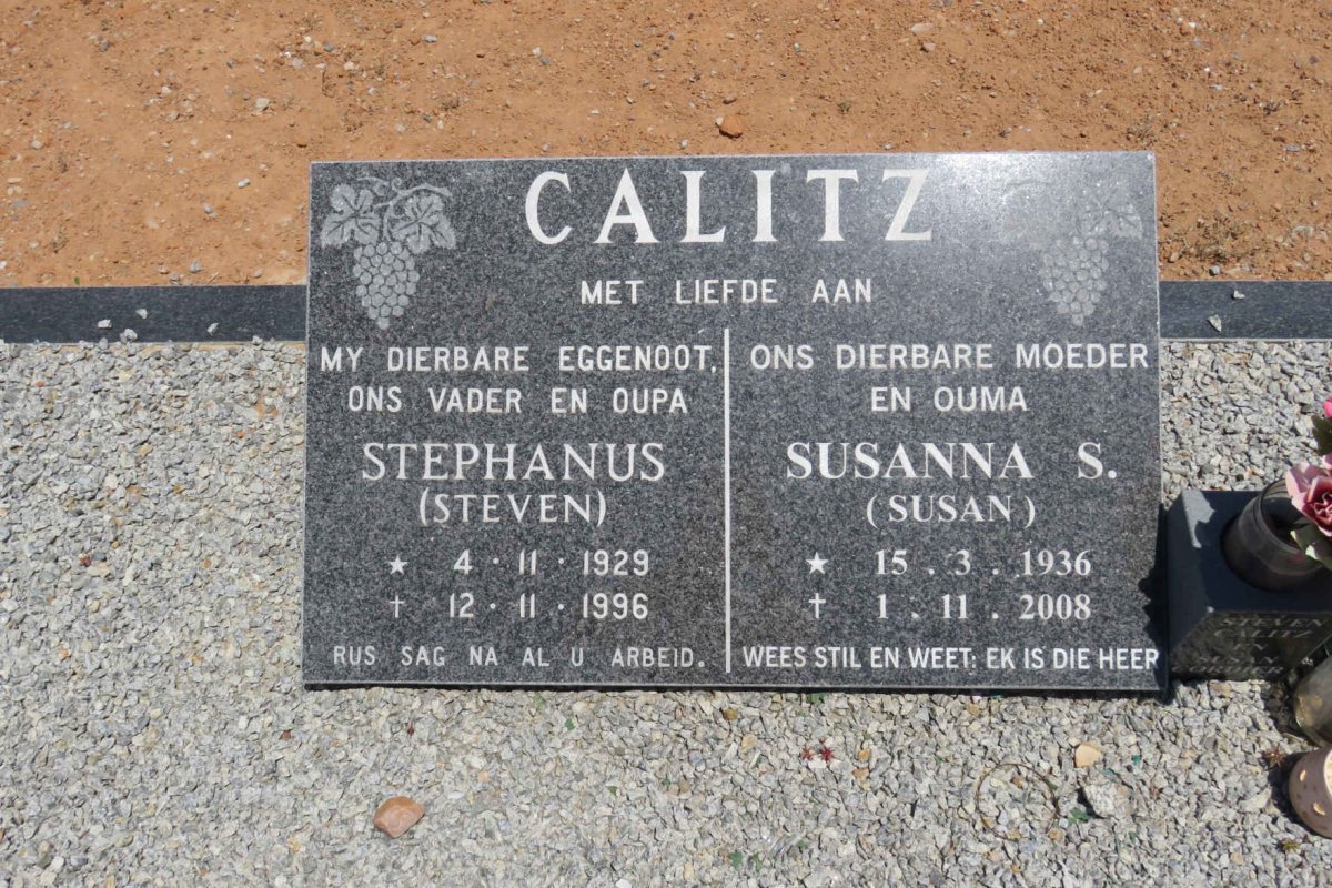 CALITZ Stephanus 1929-1996 &amp; Susanna S. 1936-2008