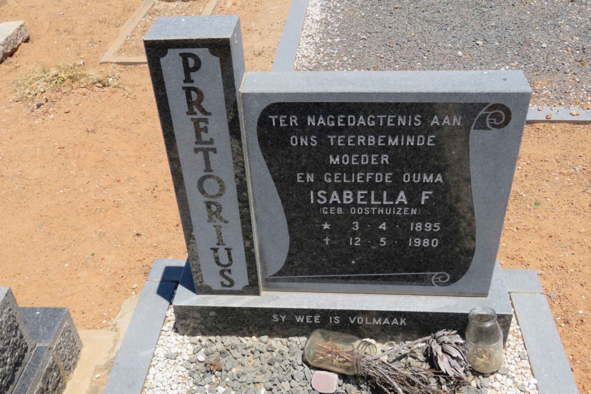 PRETORIUS Isabella F.nee OOSTHUIZEN 1895-1980