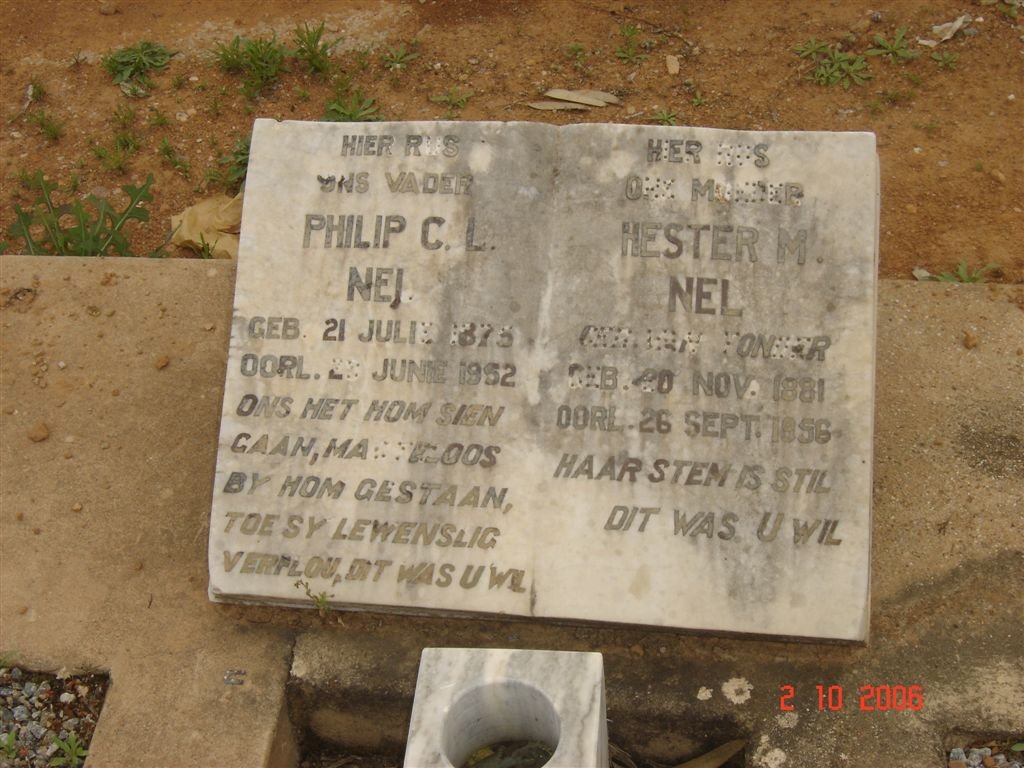 NEL Philip C.L. 1875-1952 &amp; Hester M. VAN TONDER 1881-1956