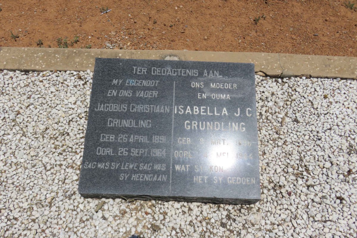GRUNDLING Jacobus Christiaan 1891-1964 &amp; Isabella J.C. 1896-1984