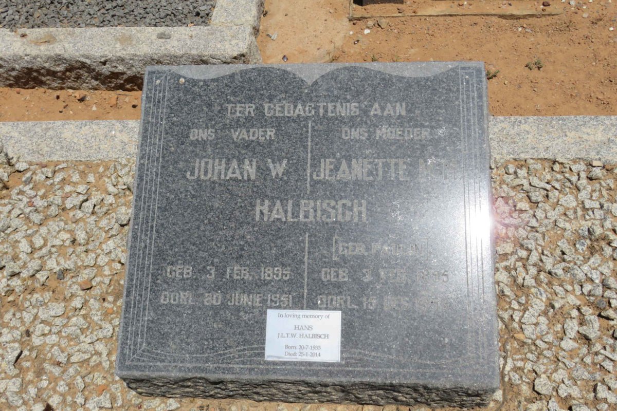 HALBISCH Johan W. 1895-1951 &amp; Jeanette M.M. PAULIN 1895-1959 :: HALBISCH J.L.T.W. 1933-2014 _1