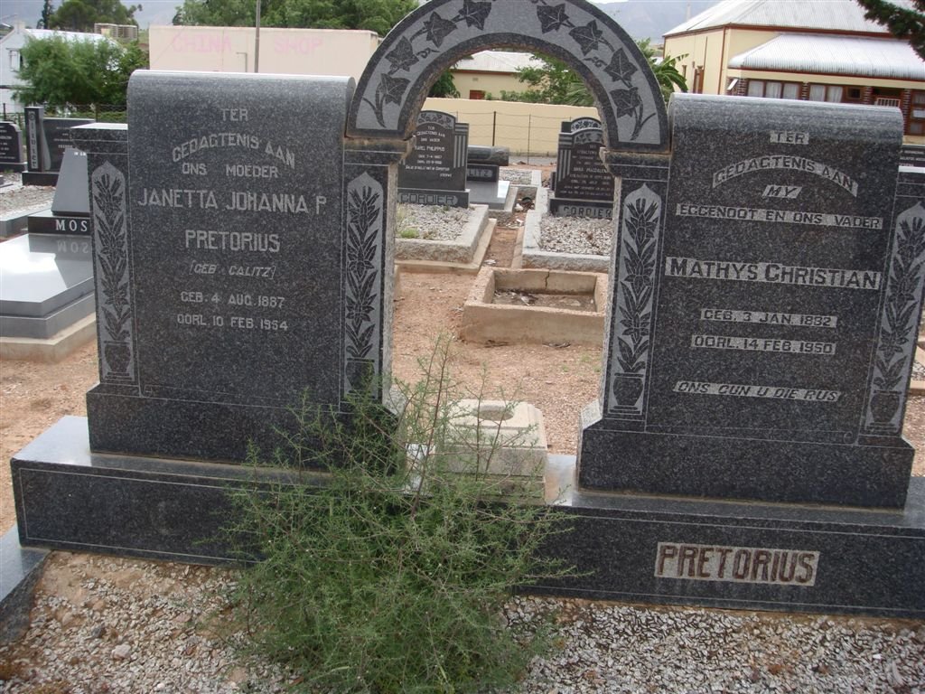 PRETORIUS Mathys Christian 1882-1950 &amp; Janetta Johanna P. CALITZ 1887-1954