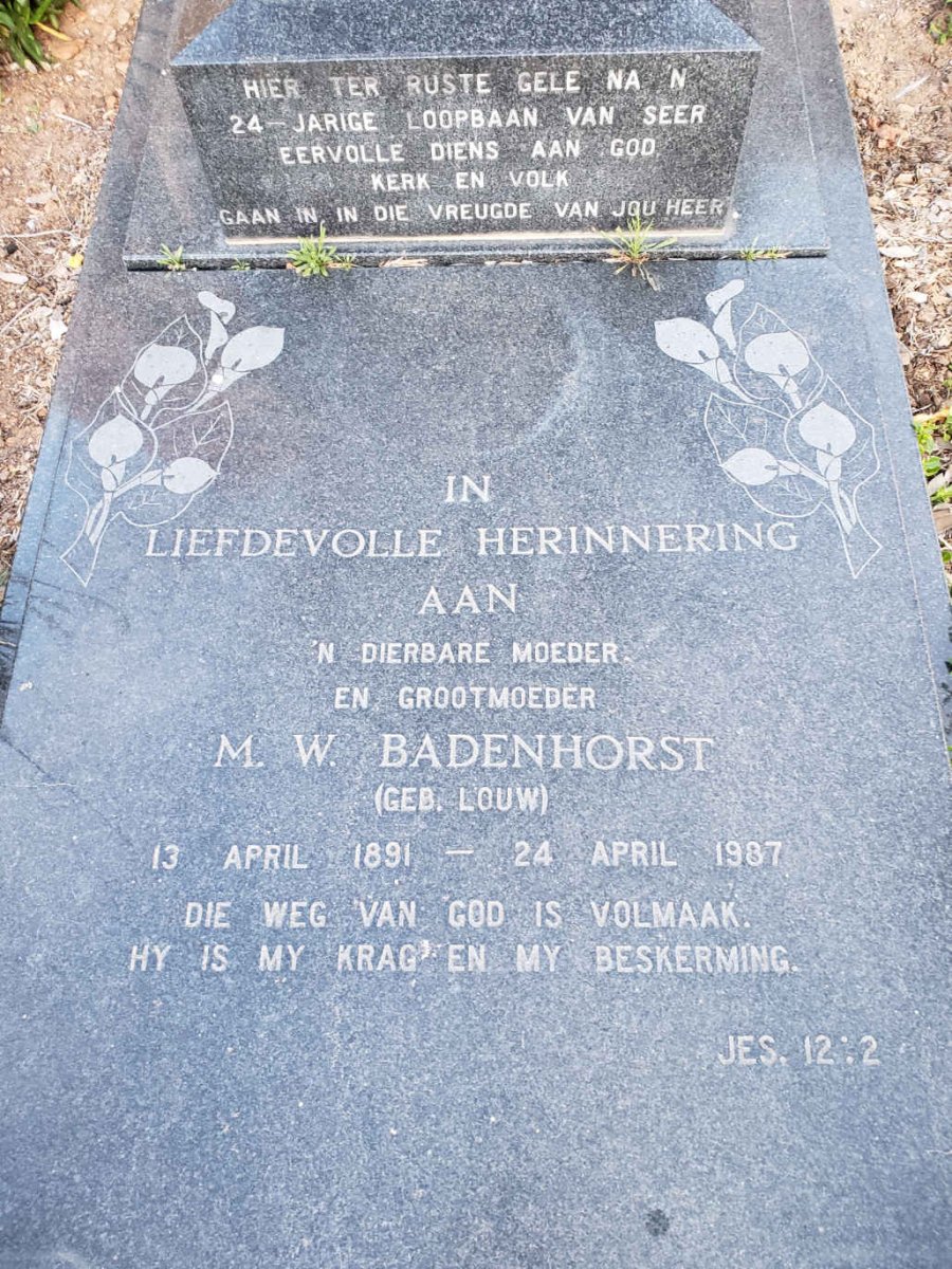 BADENHORST F.H. 1884-1937 &amp; M.W. LOUW 1891-1987
