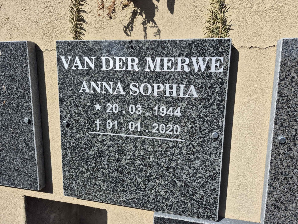 MERWE Anna Sophia, van der 1944-2020