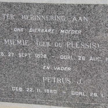 ? Petrus J. 1880-1969 &amp; Miemie Du PLESSIS 1878-1965