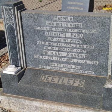 DEETLEFS Nicolaas Johannes 1879-1968 &amp; Elizabeth Maria van der MERWE 1882-1948