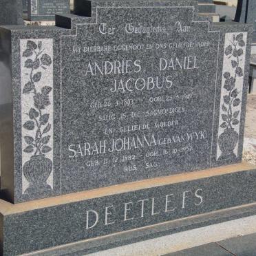 DEETLEFS Andries Daniel Jacobus 1883-1949 &amp; Sarah Johanna 1882-1952