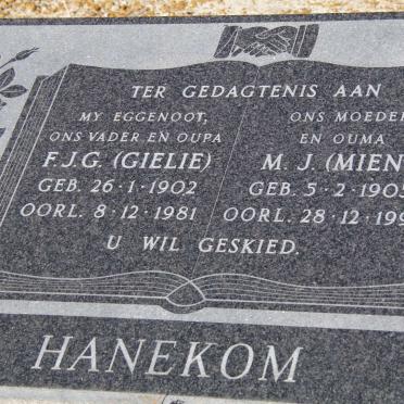 HANEKOM F.J.G. 1902-1981 &amp; M.J. 1905-1993