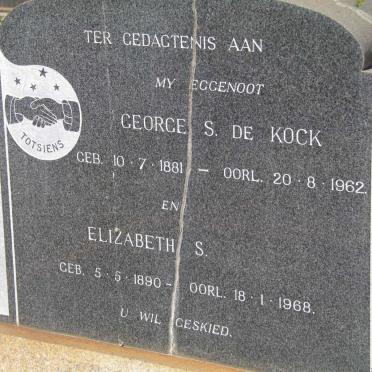 KOCK George S. de 1881-1962 &amp; Elizabeth S. 1890-1968