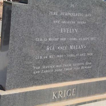 KRIGE Evelyn 1881-1957 &amp; Ria MALAN 1881-1958