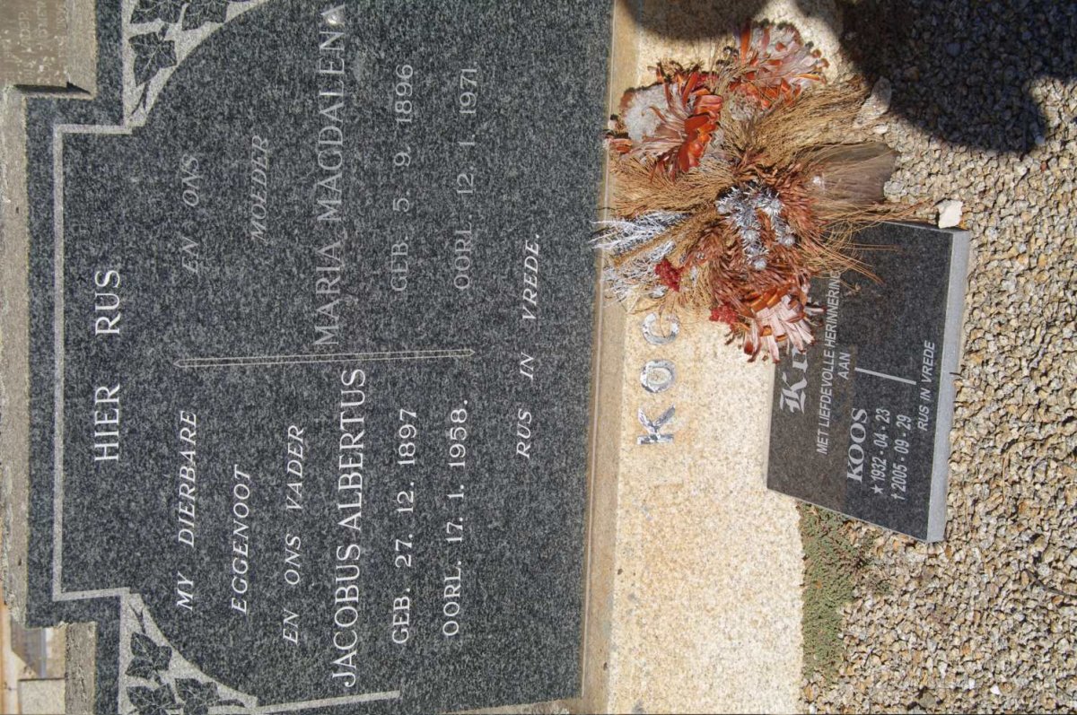 KOCH Jacobus Albertus 1897-1958 &amp; Maria Magdalena 1896-1971 :: KOCH Koos 1932-2002