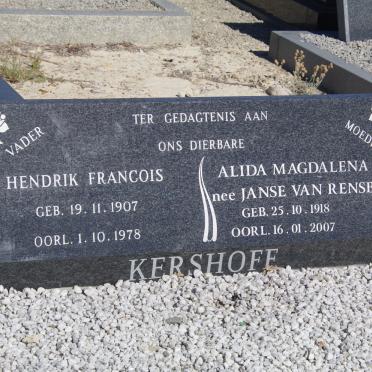 KERSHOFF Hendrik Francois 1907-1978 &amp; Alida Magdalena Janse van RENSBURG 1918-2007