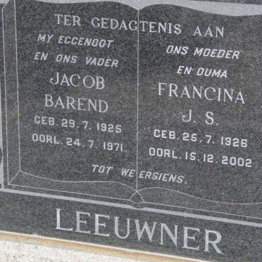 LEEUWNER Jacob Barend 1925-1971 &amp; Francina J.S. 1926-2002 