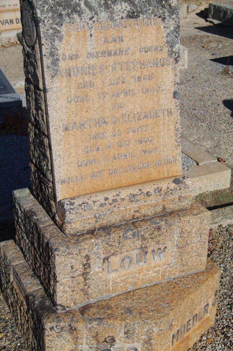 LOUW Andries Stephanus 1856-1942 &amp; Martha C. Elizabeth du TOIT 1860-1942