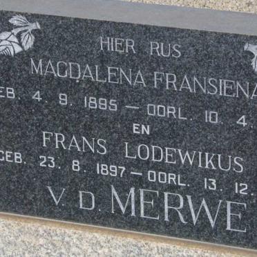 MERWE Frans Lodewikus, v.d. 1897-1975 &amp; Magdalena Fransiena 1895-1973