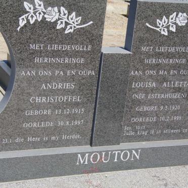 MOUTON Andries Christoffel 1915-1997 &amp; Louisa Aletta ESTERHUIZEN 1920-1998
