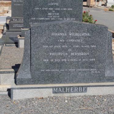 MALHERBE Philippus Bernardus 1872-1958 &amp; Johanna Wilhelmina CONRADIE 1872-1952