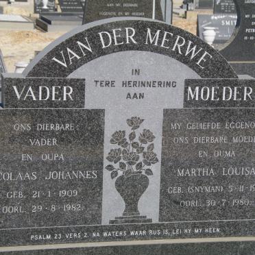 MERWE Nicolaas Johannes, van der 1909-1982 &amp; Martha Louisa SNYMAN 1913-1980