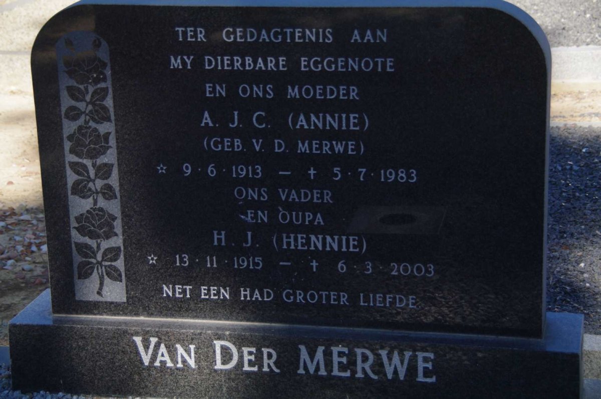 MERWE H.J., van der 1915-2003 &amp; A.J.C. v.d. MERWE 1913-1983