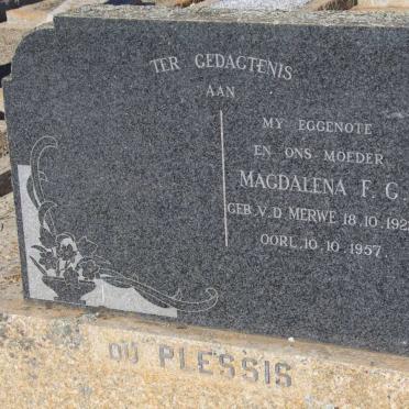 PLESSIS Magdalena F.G., du nee van der MERWE 1922-1957