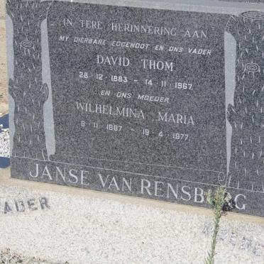 RENSBURG David Thom, Janse van 1883-1967 &amp; Wilhelmina Maria 1887-1977