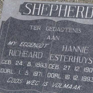 SHEPHERD Richeard 1893-1971 &amp; Hannie Esterhuyse 1907-1993
