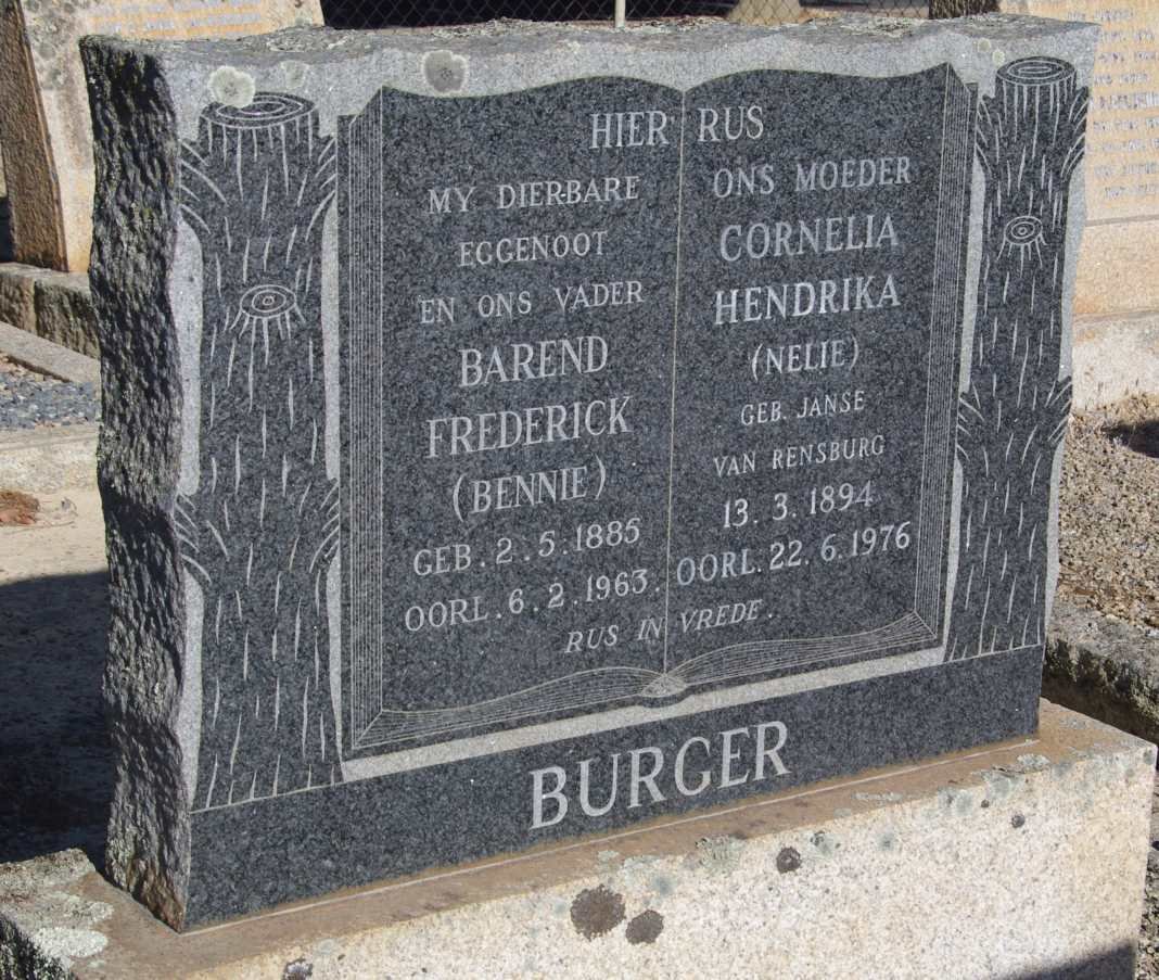 BURGER Barend Frederick 1885-1963 &amp; Cornelia Hendrika Janse van RENSBURG 1894-1976