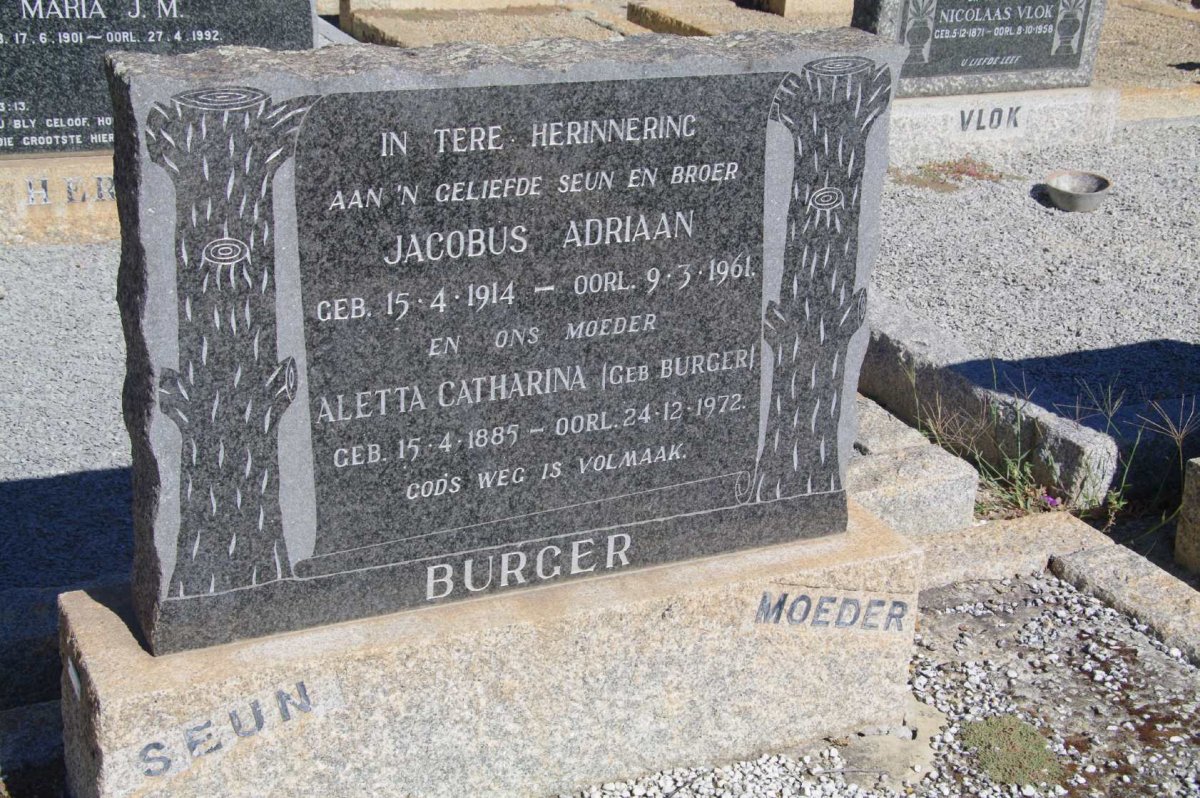 BURGER Jacobus Adriaan 1914-1961 &amp; Aletta Catharina BURGER 1885-1972