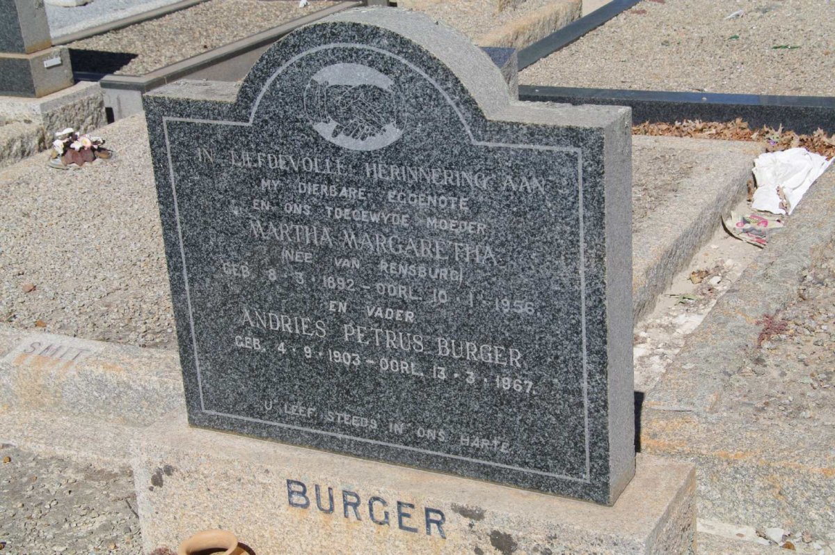 BURGER Andries Petrus 1903-1967 &amp; Martha Margaretha Van RENSBURG 1892-1956