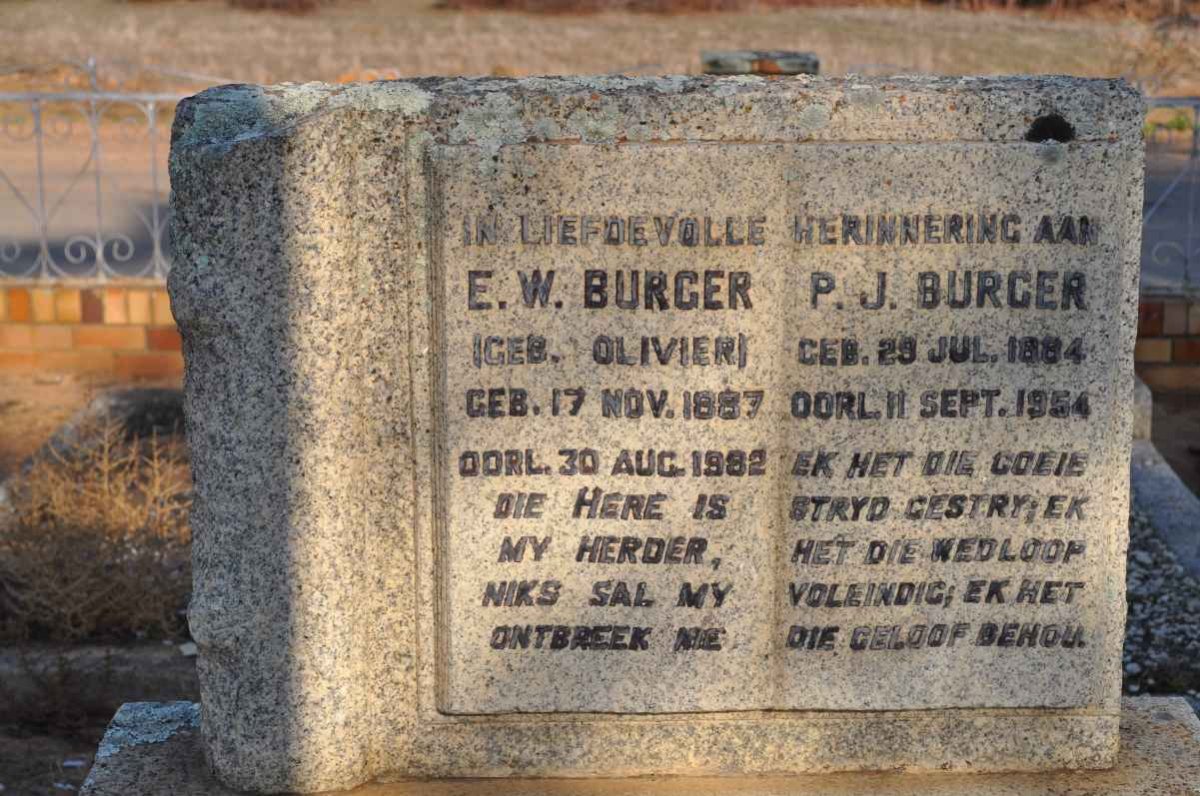 BURGER P.J. 1884-1954 &amp; E.W. OLIVIER 1887-1982